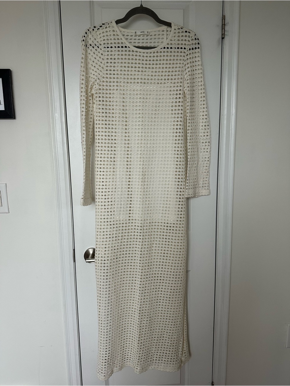 Mango Ivory Crochet Long-Sleeve Maxi Dress